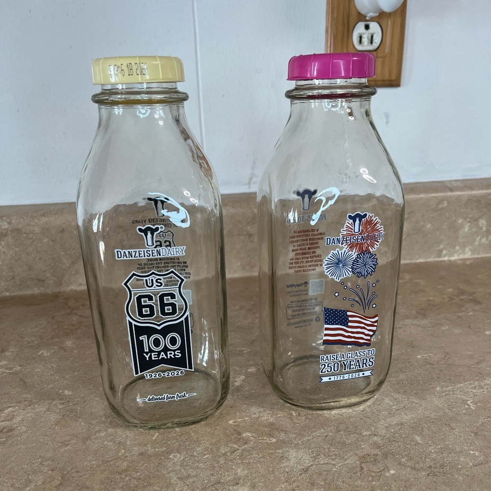 Clear Glass Milk Bottle  Set of 2